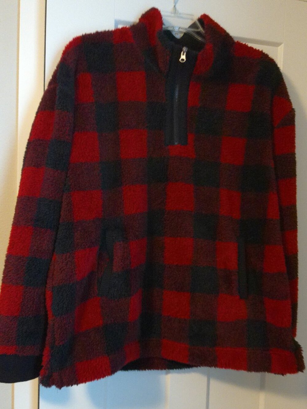 Maurice's Fleece Pullover Buffalo Print Red Black Jacket Unlined Size XL
